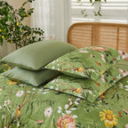 Yiran Sage Green Hibiscus Floral Comforter Set King Size, 7 Piece Bird Flowers - Image 8