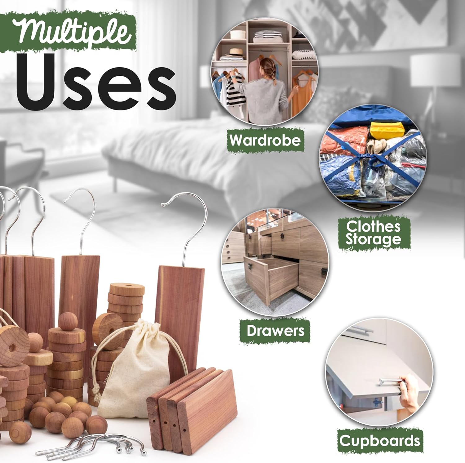 ecoKiwi Cedar Blocks for Clothes Storage Super Bundle Box - Cedar Hangers x10, Balls x30 & Rings x28-100% Natural Oil Planks & Chips for Closets & Drawers - Aromatic Red Cedar Wood with Sandpaper