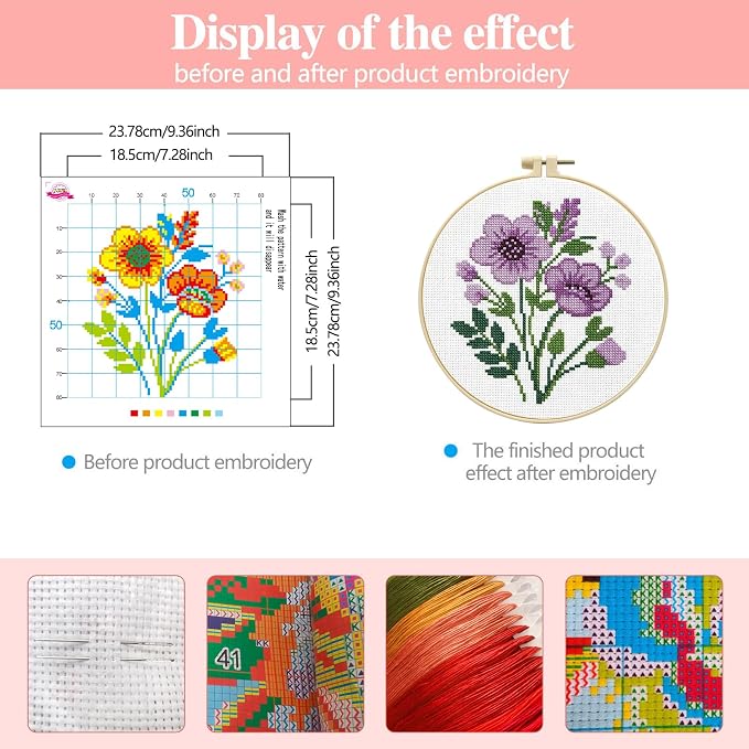 Zhenqing Purple Floral Bouquet Cross Stitch Kit - Image 4