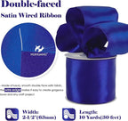 HUIHUANG Royal Blue Satin Wired Ribbon 2.5 inch 4th of July Cobalt Blue Wire - Image 2