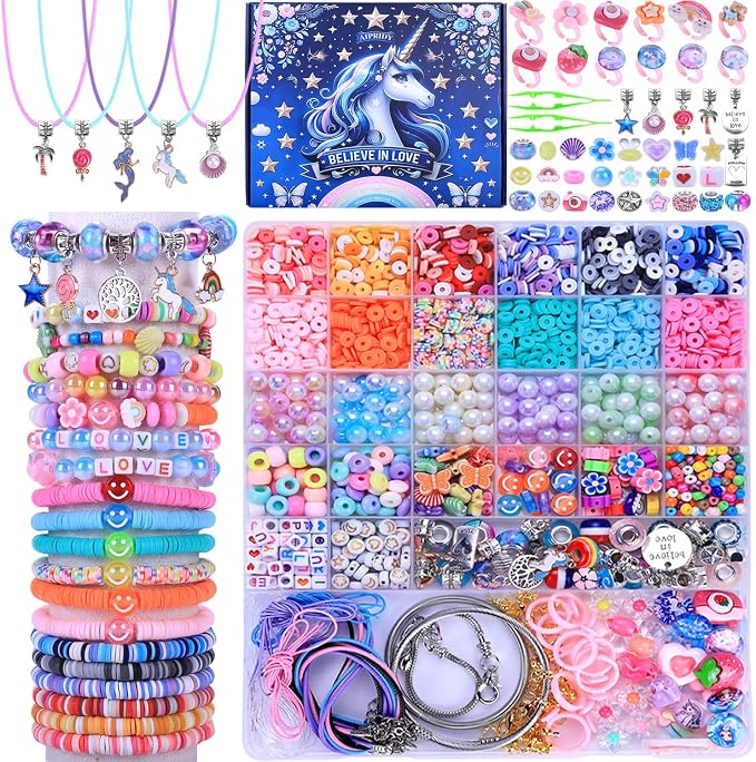 AIPRIDY 3200 Pcs Girls Toys Bracelet Making Kit, Unicorn/Mermaid Clay Beads - Image 8