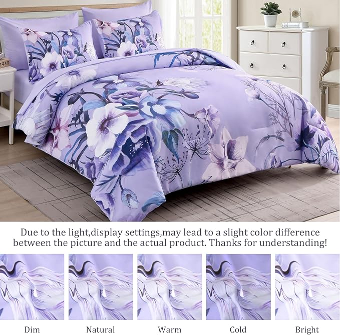Luxudecor Lavender Purple Floral Comforter Set King Size 7 Piece, Flower Bed in - Image 8