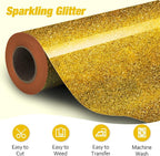 VinylRus Gold Glitter HTV Heat Transfer Vinyl Roll-12 x 10ft Gold - Image 2