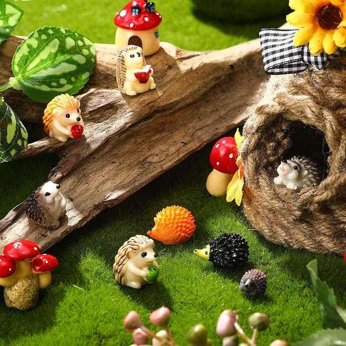 Woanger 30 Pcs Fairy Outdoor Garden Accessories Resin Hedgehog Mushroom - Image 7