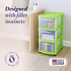 HOMZ Drawer Tower, 3-Tier Clear Plastic Storage Organizer Cart, Bold Lime Frame - Image 3