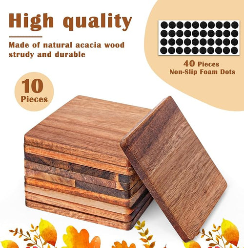 10 Pieces Unfinished Wood Coasters, 4 Inch Square Acacia Wooden Coasters - Image 2