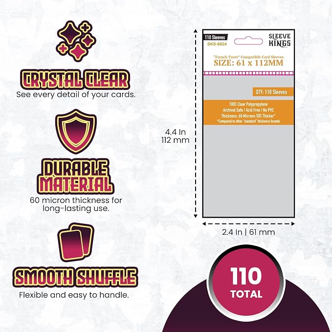 Sleeve Kings French Tarot Card Sleeves 61x112mm – 110 Pack Clear Protective - Image 4