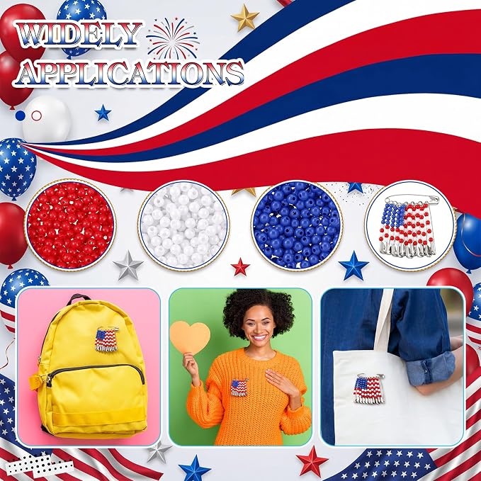 40 Safety Pin Fashion Bulk Include Safety Pin and Small Beads, Flag Bead Craft - Image 6
