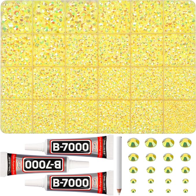 31000Pcs Yellow Rhinestones for Bedazzling, Flat Back Resin Rhine Stone Diamond by Worthofbest