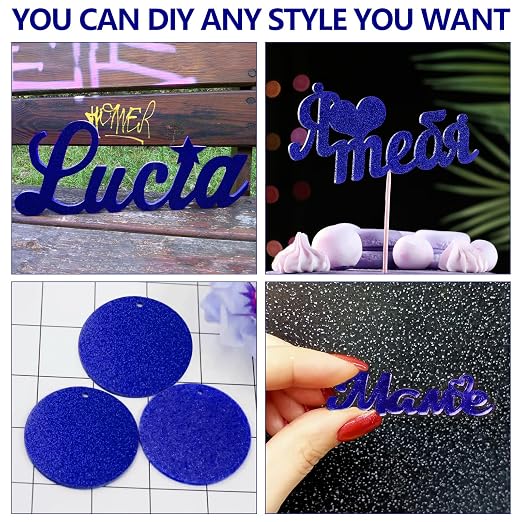 3 Pcs Glitter Blue Glossy Acrylic Sheets, 7.87 x 7.87 x 1/10 Inch Laser Cutting - Image 3