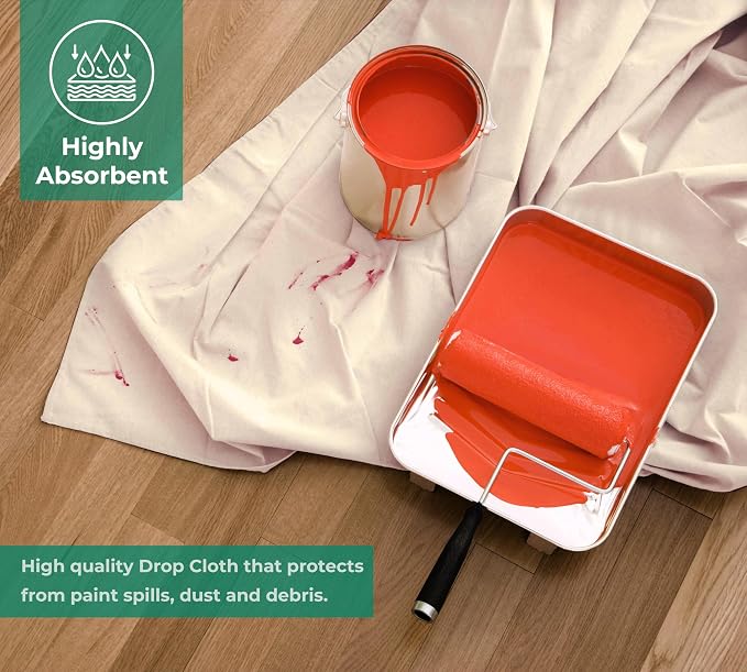 Canvas Drop Cloth for Painting 9x6 feet Pack of 1-8oz Painters Drop Cloths for - Image 2