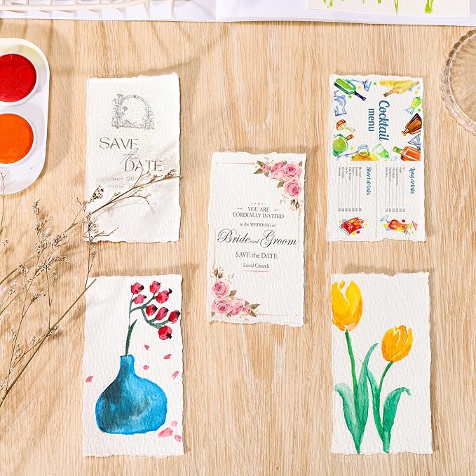 25 Sheets Watercolor Paper, 2 x 3.5, Deckled Edge Handmade Paper | 300 GSM paper - Image 7