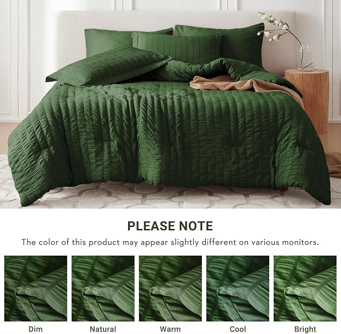 MUXHOMO 7 Pieces Queen Comforter Set, Seersucker Bed in a Bag Queen Size - Image 5