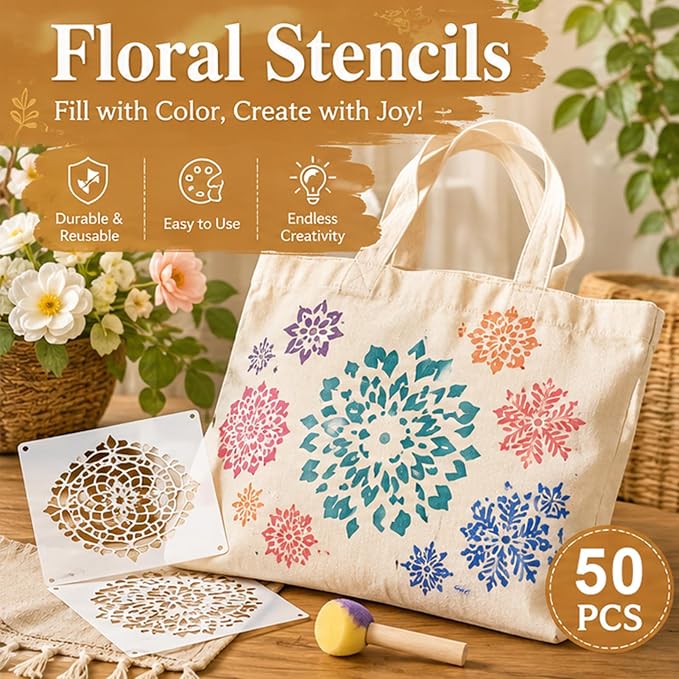 50 Pcs Large Mandala Stencils for Painting, 3.93 X 3.93 Inch Flower Stencils - Image 3
