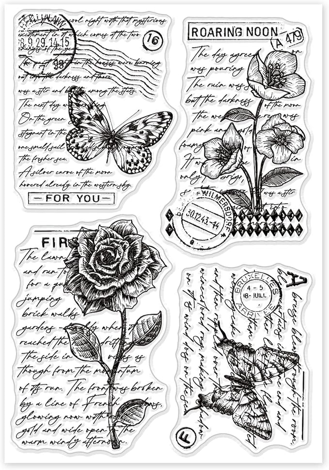GLOBLELAND Vintage Floral Clear Stamp Art Words Transparent Silicone Stamp - Image 8