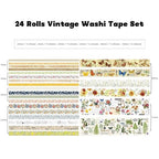 24 Rolls Vintage Washi Tape Set, Floral Letter Butterfly Mushroom Botanical - Image 3