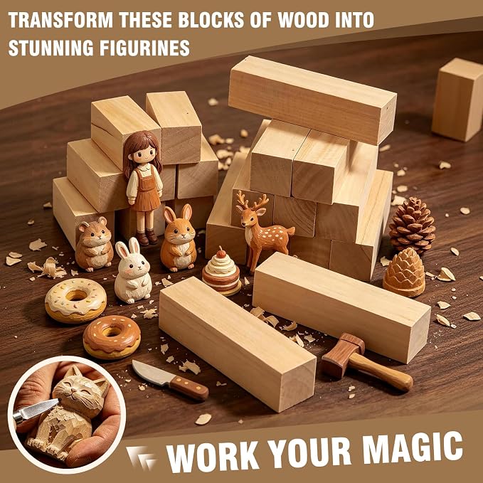 25 PCS Basswood Carving Blocks, 4 Sizes Wood Carving kit, Soft Texture Solid - Image 7