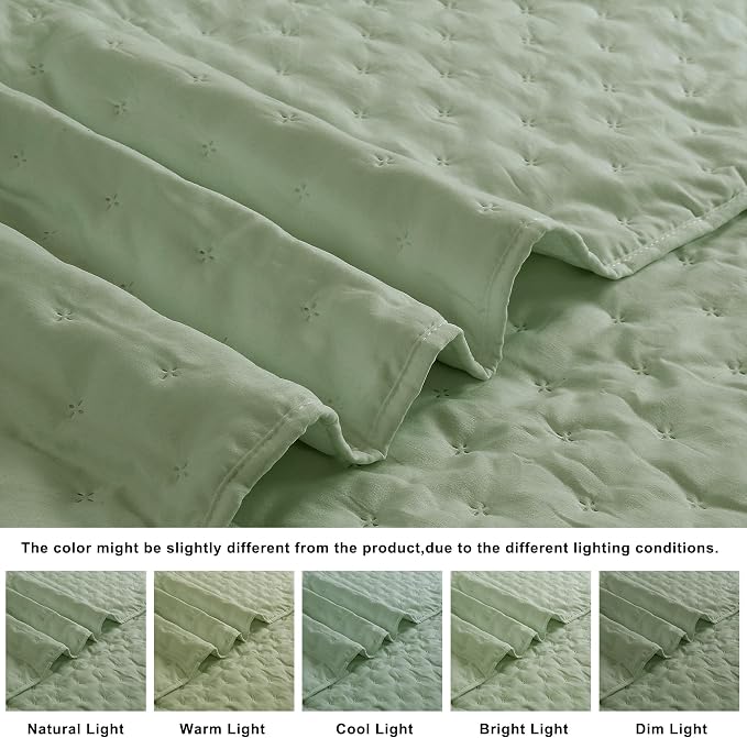 ROARINGWILD Sage Green Oversized King Size Quilt Bedding Set, California Cal - Image 5