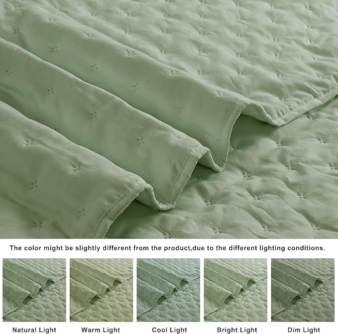 ROARINGWILD Sage Green King Size Quilt Bedding Set, Lightweight Soft Bedspread - Image 5