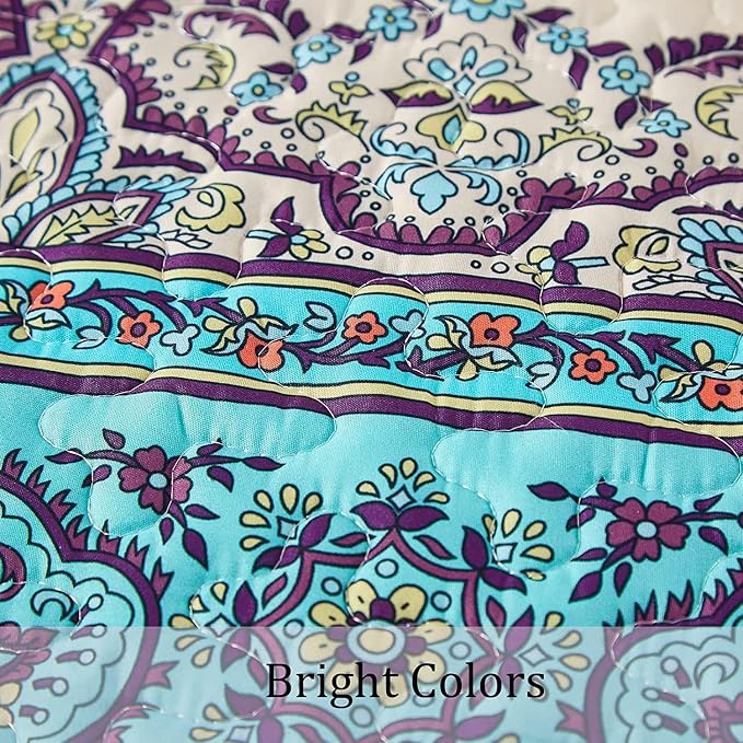 WONGS BEDDING Boho Quilt Twin Size, 2 Pieces Purple Blue Bohemian Lightweight - Image 7