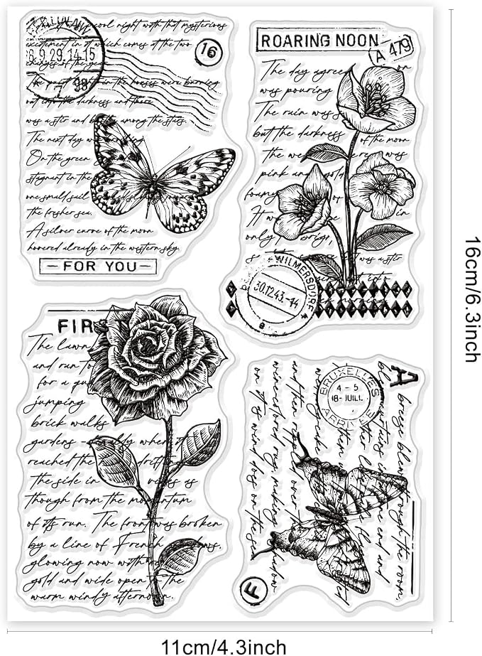 GLOBLELAND Vintage Floral Clear Stamp Art Words Transparent Silicone Stamp - Image 6