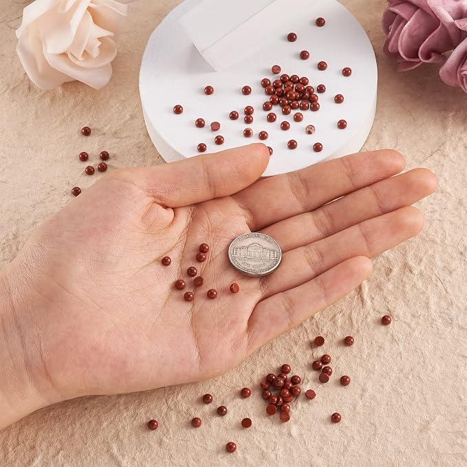 FASHEWELRY 100Pcs Natural Red Jasper Cabochons Flat Back Gemstone Cabochons 4mm - Image 3