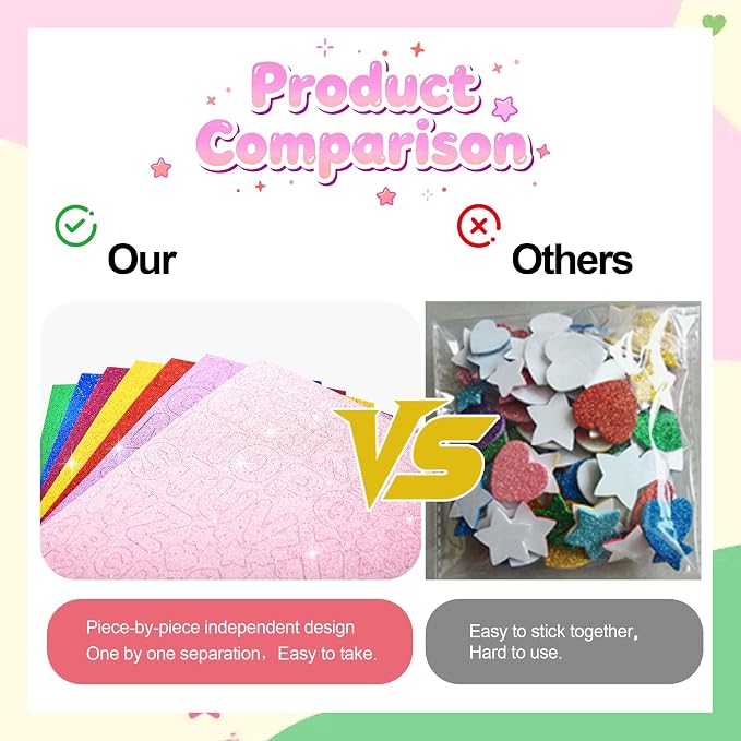 BEISHIDA 448 Pcs Glitter Foam Letter Stickers ，Letter 1.5inch 1inch Heart Stars - Image 2