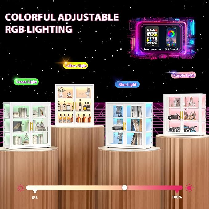 34" Display Cabinet with Glass Doors, 4-Tier Curio Cabinet with Many Color - Image 4
