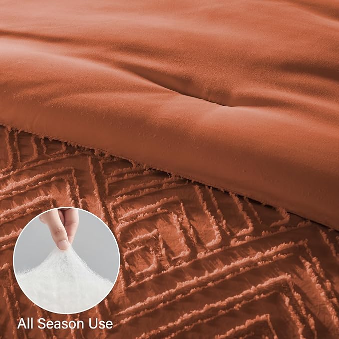 Zzlpp Twin Comforter Set 5 Pieces, Burnt Orange Tufted Bed in a Bag - Image 6