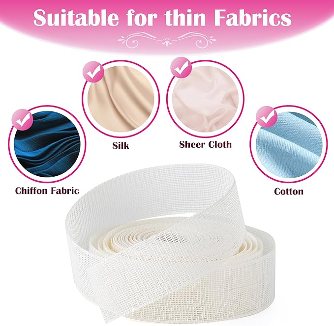 Fishbone Hem Tape for Sewing 2.5 Yards Edge Roller for Chiffon & Thin Fabrics - Image 5