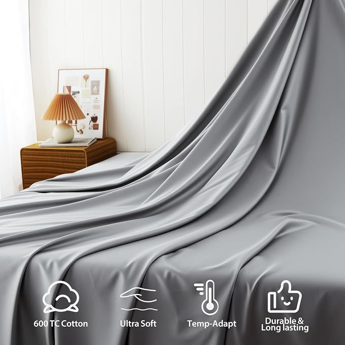 Cotton Flat Sheets Only, 600 TC 100% Cotton Flat Sheet Top Sheet Only, Full - Image 4