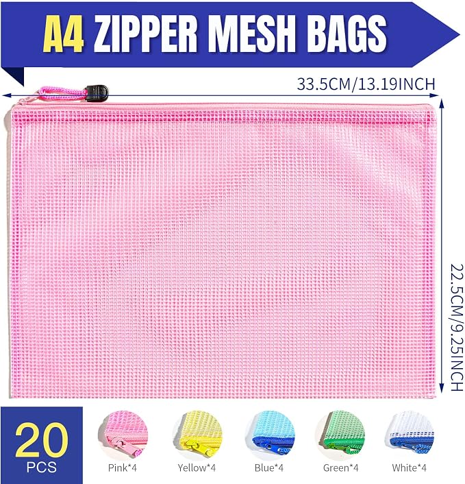 LEOBRO 20PCS Zipper Pouch, A4 Mesh Zipper Pouch Bags, Waterproof Bag, Mesh Bags - Image 2