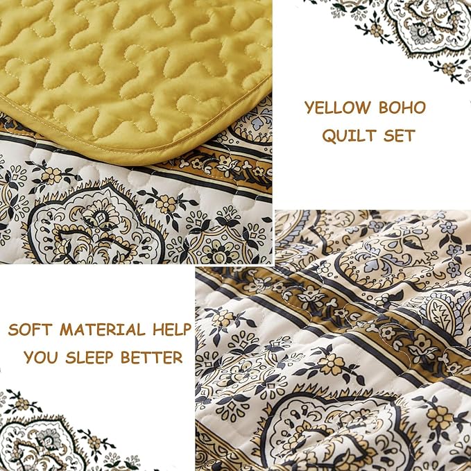 WONGS BEDDING Boho Queen Quilt Set, Lightweight Microfiber Bed Decor Bedspread - Image 5