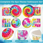 450 Pcs Tie Dye Party Tableware Set Decorations Rainbow Birthday Paper Plates - Image 3