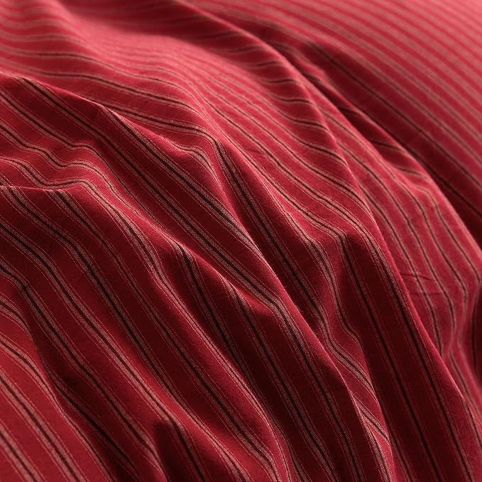 PinkMemory Red Striped Duvet Cover King 100% Washed Cotton Vintage Stripes - Image 4