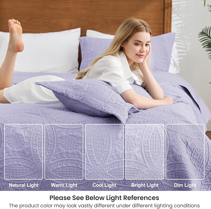 Love's cabin Quilts for Full Bed Lavender Bedspreads Bedding Set - Image 6