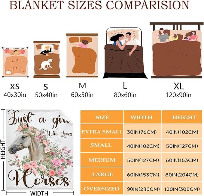 Just A Girl Who Loves Horses Blanket for Teen Flowers Animals Throw Blanket Gifts for Girls Boys Soft Throws Blankets All Seasons 50×60 Inches for Bed Office