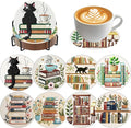 8 Pack Bookshelf Diamond Art Coasters, Diamond Painting Coasters Kits | Books by Zythron