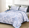 WONGS BEDDING Blue Quilt Set Queen Size, 3 Pieces Botanical Bedspreads Set by WONGSBEDDING
