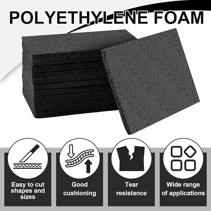 Frienda 4 Pcs 12" x 8" x 1.5" Polyethylene Foam Sheet Thick Black Packing Foam - Image 4