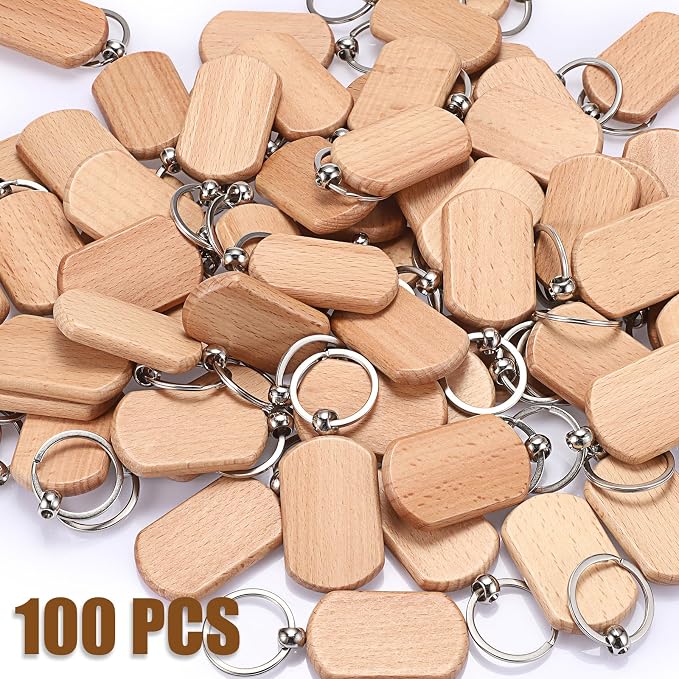 JUXYES 100 PCS Unfinished Wooden Keychain Blanks - Image 3