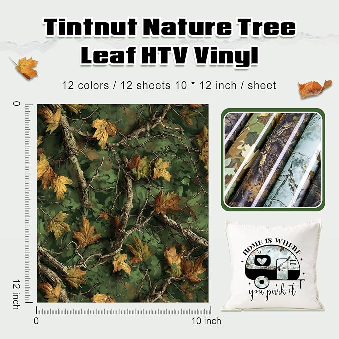 Tintnut Tree Leaf Heat Transfer Vinyl, 12 Sheets 12"x10" Iron on Vinyl | Nature - Image 2