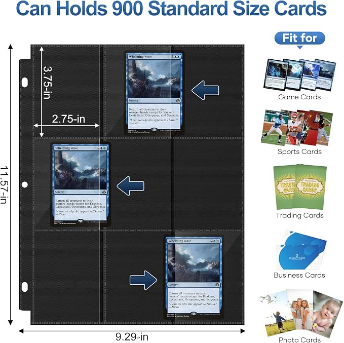 50 Pack 9 Pocket Page Protector, 900 Pockets Black Trading Card Sleeves Pages - Image 2