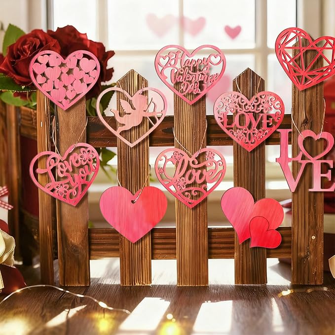 80PCS Wooden Heart Ornaments to Paint Valentine's Day Craft, 10 Styles DIY - Image 6