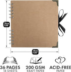 Bstorify Square Scrapbook Photo Albums 36 Pages Brown Thick 200gsm Kraft Paper - Image 2