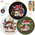 RidaaFri Embroidery Kit for Beginners, 3 Pk Stamped Mushroom DIY Craft Supplies by RidaaFri