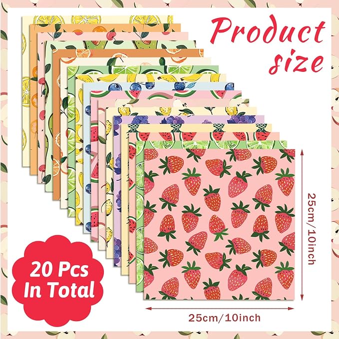 HunnmingRe 20 Pcs 10''x10'' Summer Fruit Quilting Fabric Square Lemon - Image 2
