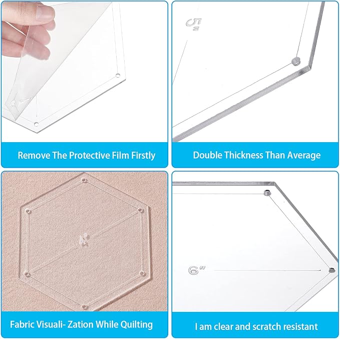 BENECREAT 6Pcs Mixed Sizes Hexagon Quilting Template Transparent Pressure Plate - Image 5