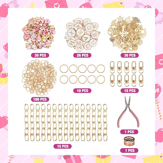 HOMAR 223Pcs DIY Keychain Making Kit Bag Charm Jewelry Chain Making 86 Mixed - Image 2
