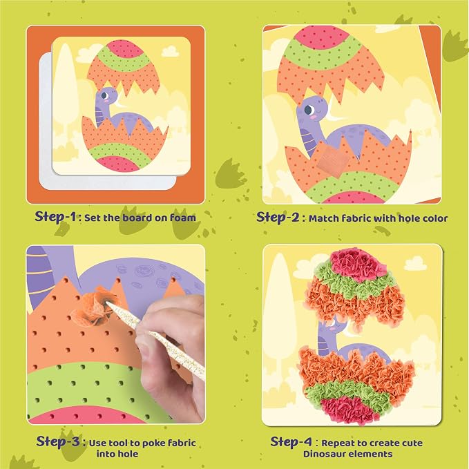 jackinthebox Poke Poke Art – Dinosaurs Theme, Mess-Free Fabric Art and Craft - Image 4